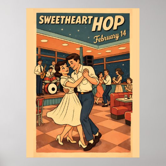 Sweetheart Hop February 14 Retro 50s Dance Poster  (Vorne)