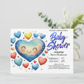 Sweetheart Little Hearts Elegant Boy Baby Dusche Einladung (Stehend Vorderseite)