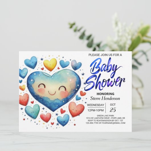 Sweetheart Little Hearts Elegant Boy Baby Dusche Einladung (Stehend Vorderseite)