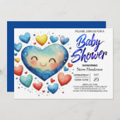 Sweetheart Little Hearts Elegant Boy Baby Dusche Einladung (Vorne/Hinten)