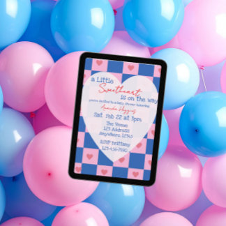 Sweetheart Pink Blue Checker Baby Shower Einladung