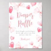 Sweetheart Pink Bow Diaper Raffle Table Sign Poster (Vorne)