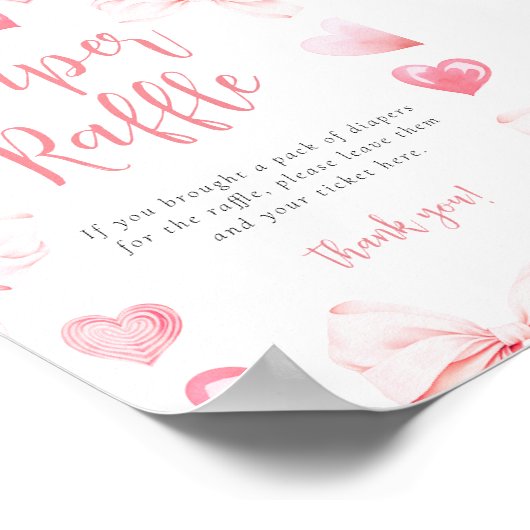 Sweetheart Pink Bow Diaper Raffle Table Sign Poster (Ecke)