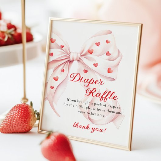 Sweetheart Pink Bow Diaper Raffle Table Sign Poster
