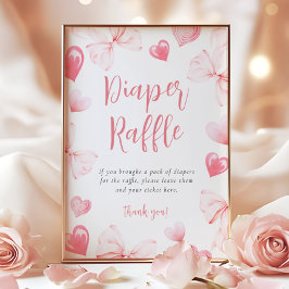 Sweetheart Pink Bow Diaper Raffle Table Sign Poster