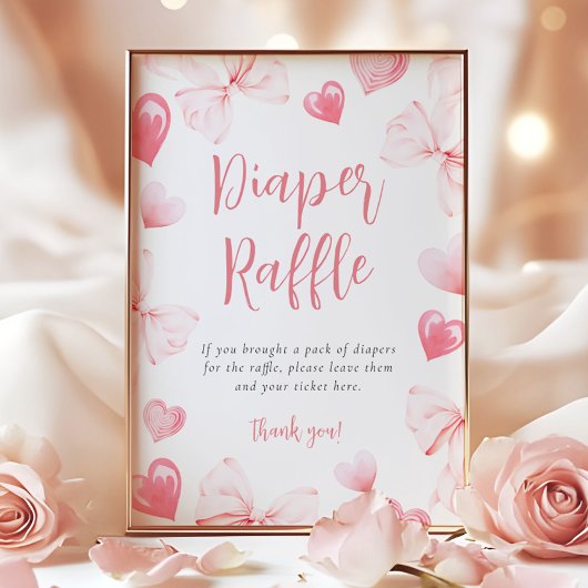Sweetheart Pink Bow Diaper Raffle Table Sign Poster