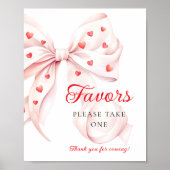 Sweetheart Pink Bow Favors Baby Shower Table Sign Poster (Vorne)