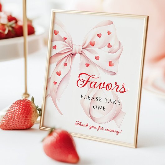 Sweetheart Pink Bow Favors Baby Shower Table Sign Poster