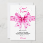Sweetheart pink bow Valentines girl baby shower Dankeskarte (Vorderseite)