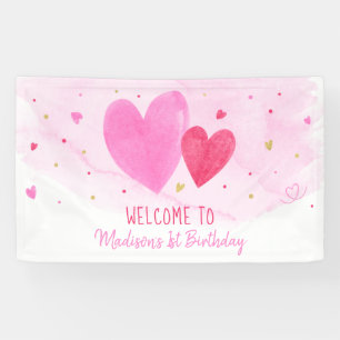 Sweetheart Pink Gold Hearts Geburtstag Banner