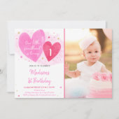 Sweetheart Pink Gold Herzens Erster Geburtstag Einladung (Vorderseite)