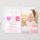 Sweetheart Pink Gold Herzens Erster Geburtstag Einladung (Vorderseite)