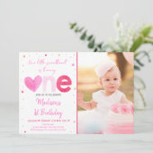 Sweetheart Pink Gold Herzens Erster Geburtstag Einladung (Stehend Vorderseite)