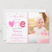 Sweetheart Pink Gold Herzens Erster Geburtstag Einladung (Vorderseite)