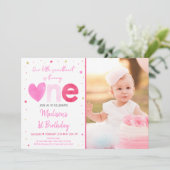 Sweetheart Pink Gold Herzens Erster Geburtstag Einladung (Stehend Vorderseite)