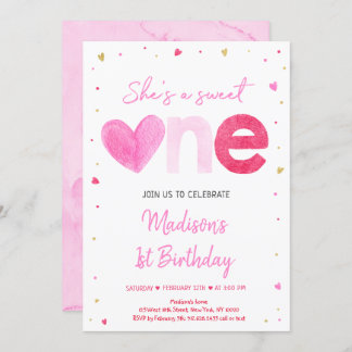 Sweetheart Pink Gold Herzens Erster Geburtstag Einladung