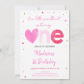Sweetheart Pink Gold Herzens Erster Geburtstag Einladung (Vorderseite)