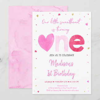 Sweetheart Pink Gold Herzens Erster Geburtstag Einladung
