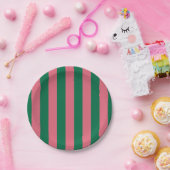 Sweetheart Pink Pickle Green Strip Pappteller (Party)