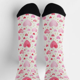 Sweetheart Pink Watercolor & Gold Dash Socks Socken