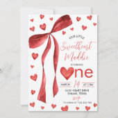 Sweetheart Red Bow 1st Birthday Invite Einladung (Vorderseite)