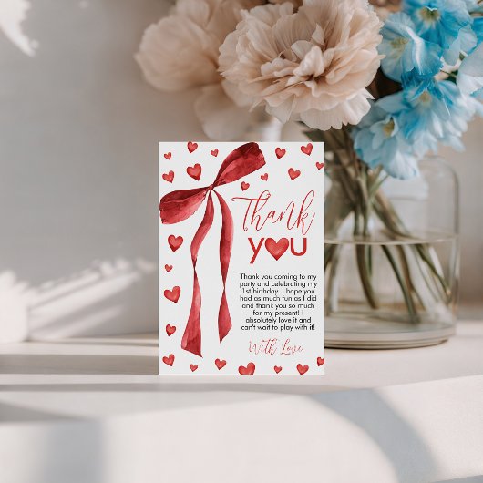 Sweetheart Red Bow Thank You Card Einladung