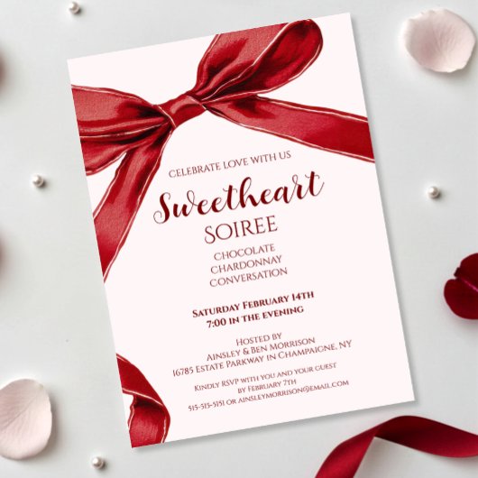 Sweetheart Soiree Elegant Bow Valentines Day Party Einladung