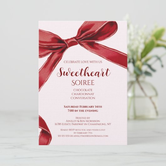 Sweetheart Soiree Elegant Bow Valentines Day Party Einladung (Stehend Vorderseite)