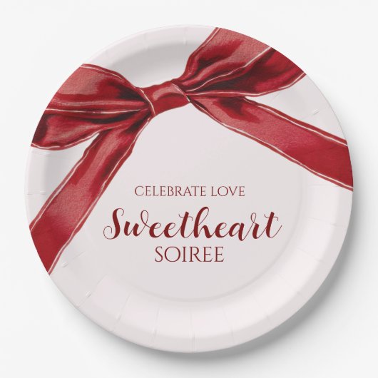 Sweetheart Soiree Elegant Bow Valentines Day Party Pappteller (Vorderseite)