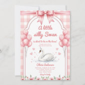 sweetheart Swan blue Gingham Ribbon floral girl Einladung (Vorderseite)