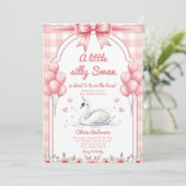 sweetheart Swan blue Gingham Ribbon floral girl Einladung (Stehend Vorderseite)