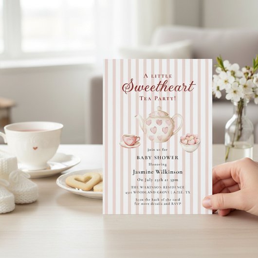 Sweetheart Tea Party Pink Stripe Baby Shower Einladung