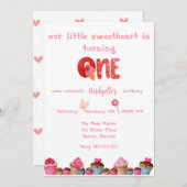 Sweetheart Valentine 1. Geburtstag Einladung (Vorne/Hinten)