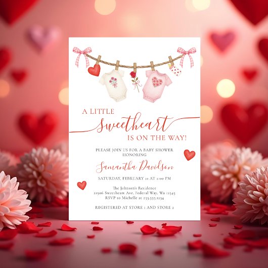 Sweetheart Valentine Clothesline Baby Shower Einladung