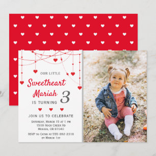 Sweetheart Valentine Girl Birthday Party Foto Einladung