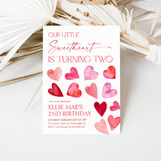 Sweetheart Valentine Hearts 2. Geburtstag Einladung