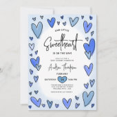 Sweetheart Valentine Hearts Blue Boy Baby Dusche Einladung (Vorderseite)