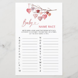 Sweetheart Valentines Baby Name Race Game