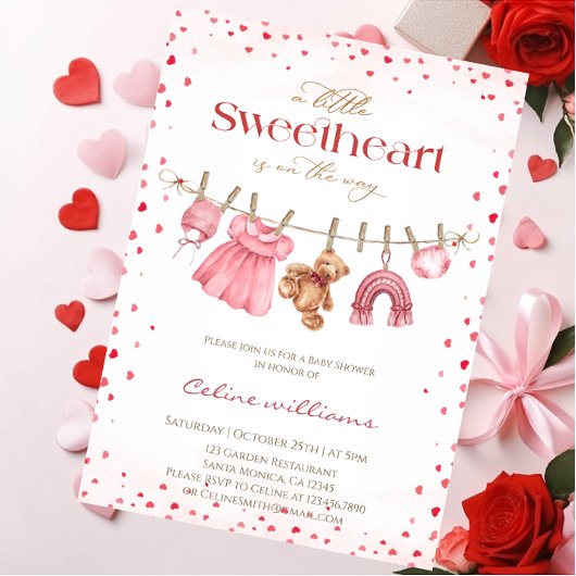 Sweetheart valentine's clothesline baby shower einladung