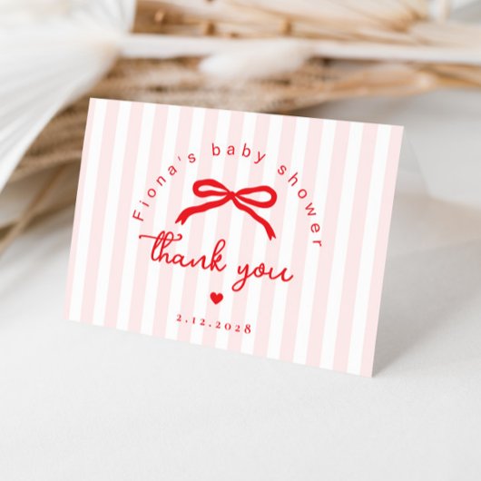 Sweetheart Valentines Coquette Bow Baby Shower Dankeskarte