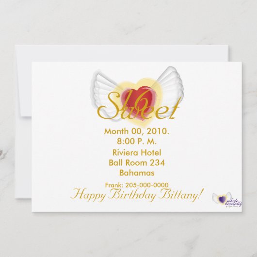 Sweetheart's 16 . Geburtstag-Geschenk individualis Einladung (Rückseite)