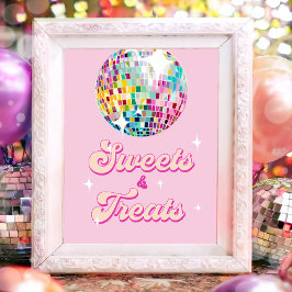 Sweets and Treats Disco Ball Retro Groovy Birthday Poster