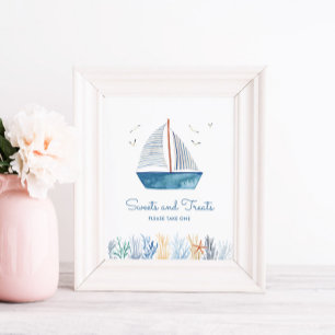 Sweets Sailboat Nautical Baby Shower Sign Poster