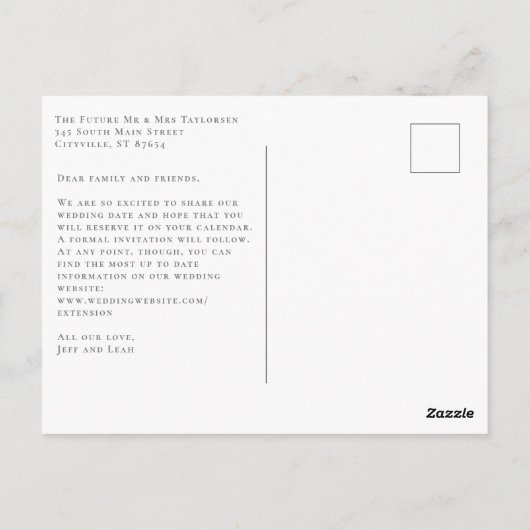 Swept Letters Save the Date (Zusätzlicher Text) Postkarte (Rückseite)