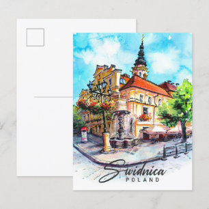 Świdnica Polen Aquarellmalerei Reise Postkarte