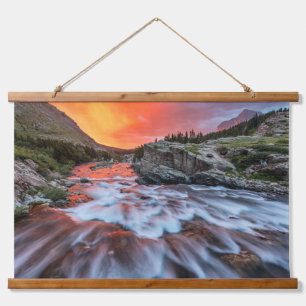 Swiftaktuelle Fälle Glacier Nationalpark Montana Wandteppich Mit Holzrahmen