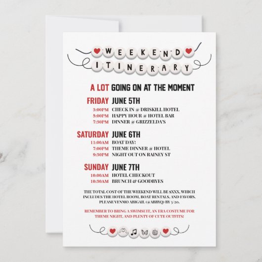 Swiftie Bachelorette Eritalien Einladung (Rückseite)