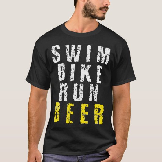 Swim Bike Run Beer Funny Triathlon T-Shirt (Vorderseite)