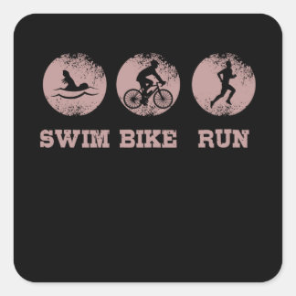 SWIM BIKE RUN Triathlon Triathlete Cyclist Quadratischer Aufkleber