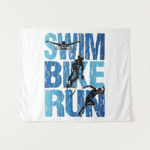 Swim Bike Run - Vintager Triathlon Wandteppich